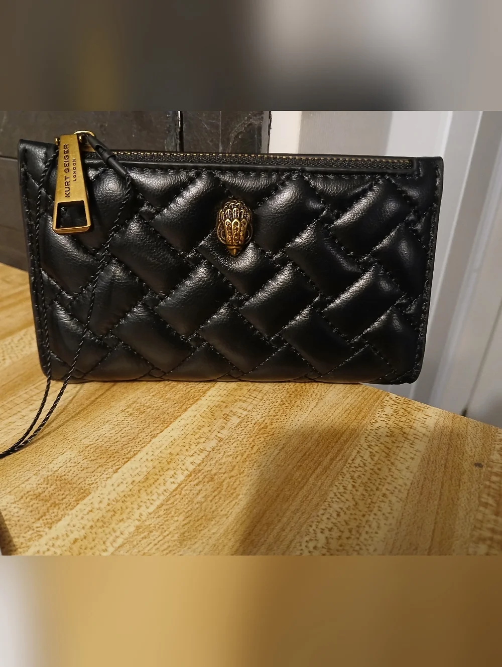 Kurt Geiger Black Quilted Leather Wallet with Gold Hardware
